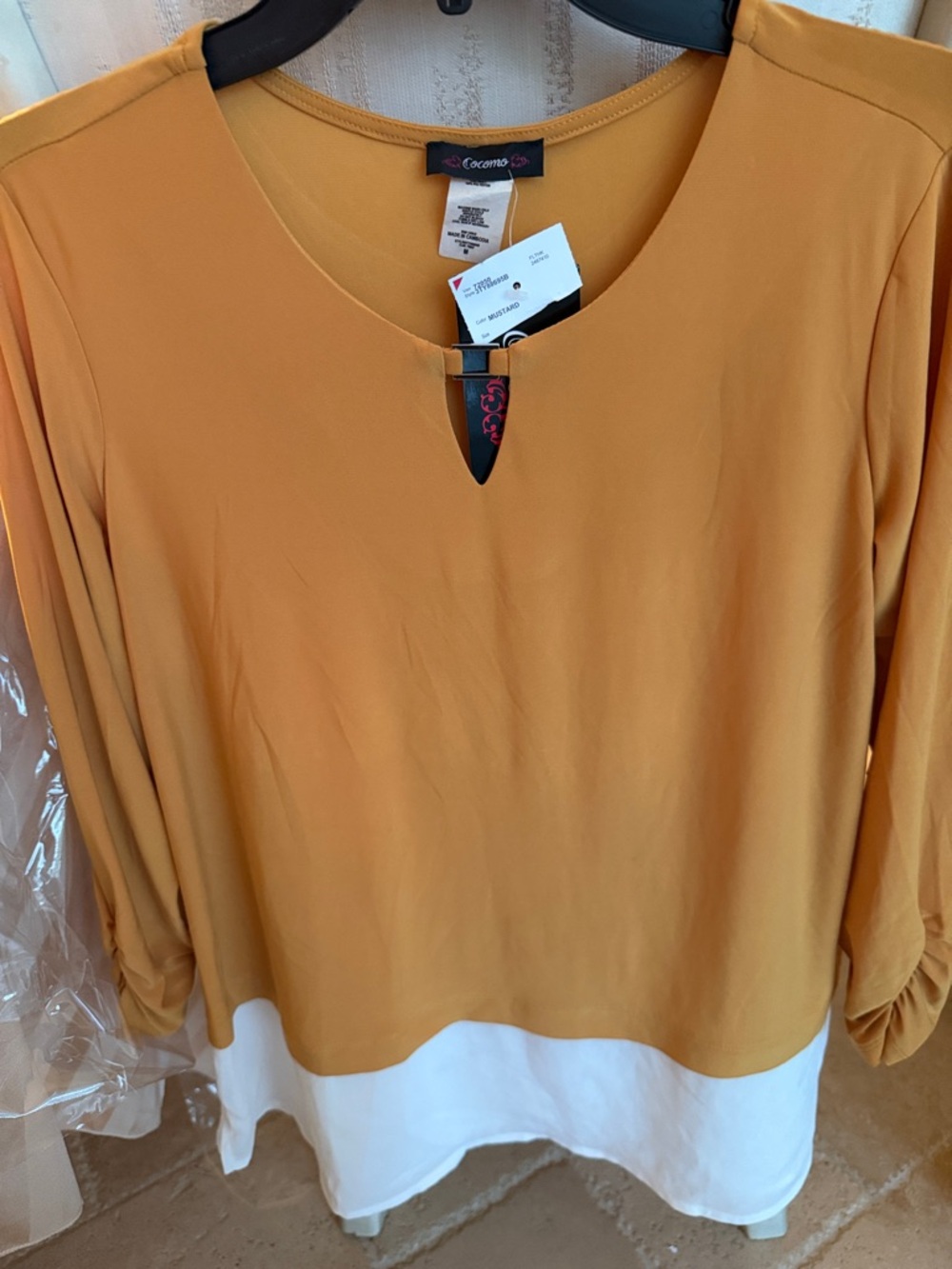 Cocomo Mustard and White Keyhole Two-Tone Tunic